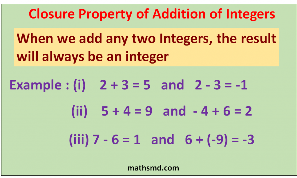 Properties Of Integers Closure Property MathsMD