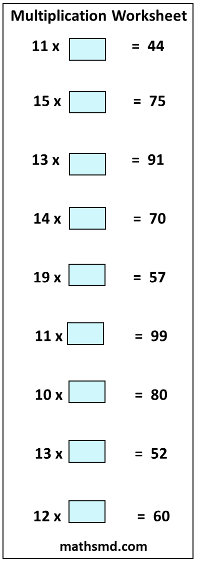 Multiplication Worksheet For Class 6th