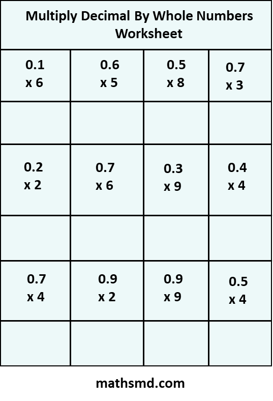 Multiply Decimal By Whole Numbers Worksheet (6) MathsMD